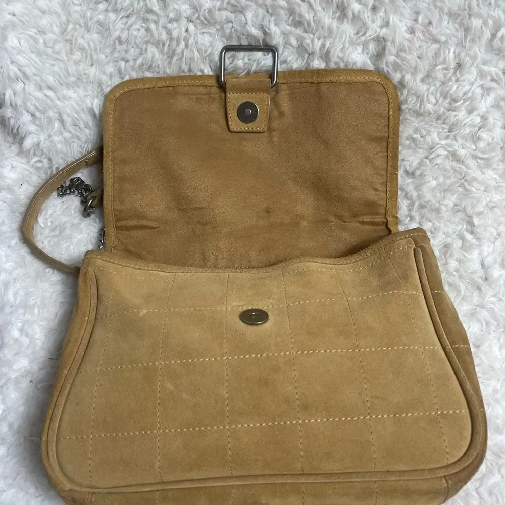 Zara leather suede Khaki quilted stitching & silver studs accents crossbody bag